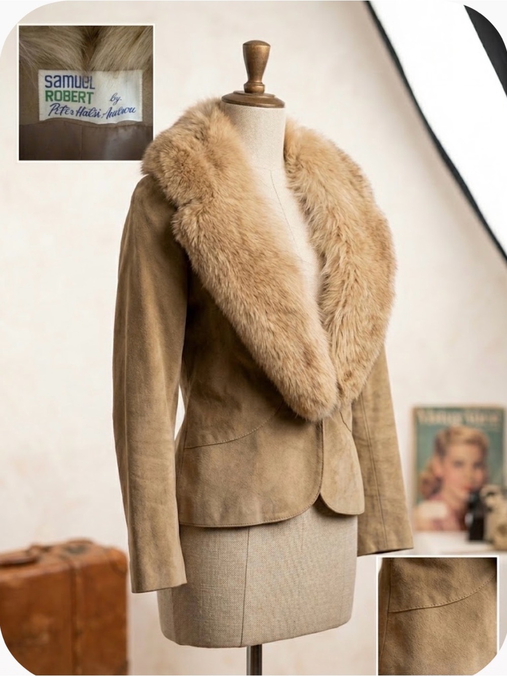 VTG 70s Samuel Robert Hatsi-Android Suede Fur Collar Jacket Penny Lane S